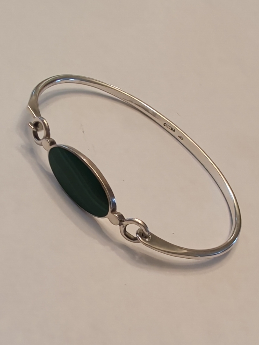 Sterling Silver Green Stone Oval Bangle Bracelet